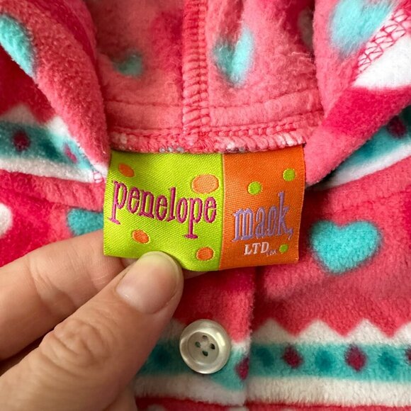 Penelope Mack Girls Hooded Fleece Sweater 3T With Heart Print In Pink & Blue - Picture 2 of 7